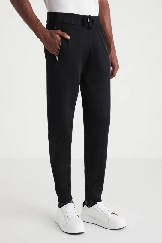Hemington - Siyah Merino Yün Activewear Şerit Detaylı Triko Pantolon (3)