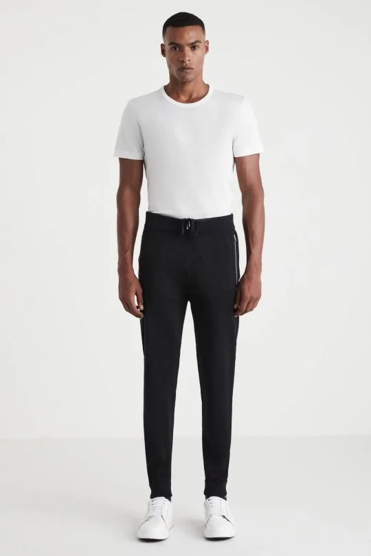 Hemington - Siyah Merino Yün Activewear Şerit Detaylı Triko Pantolon (1)
