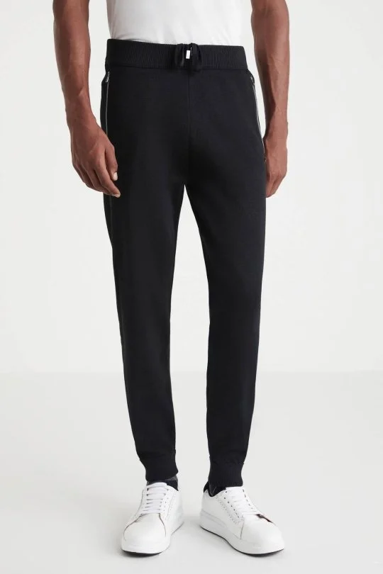 Hemington - Siyah Merino Yün Activewear Şerit Detaylı Triko Pantolon (4)