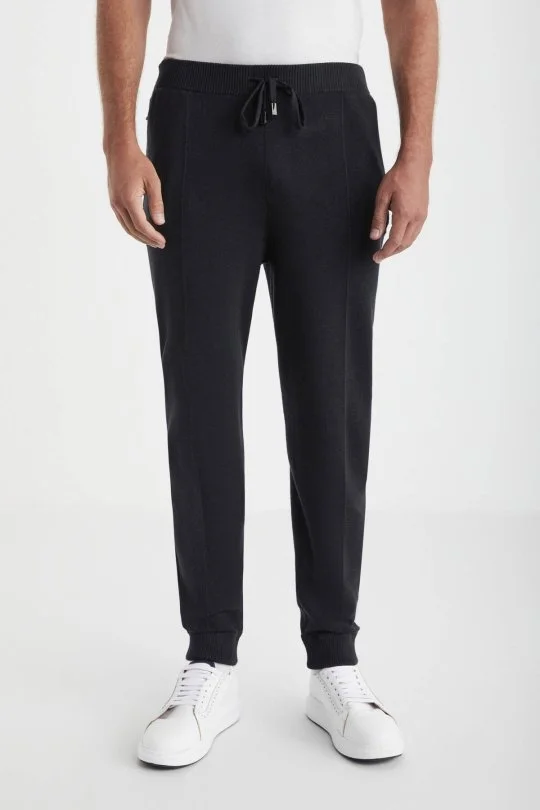 Hemington - Siyah Merino Yün Activewear Triko Pantolon