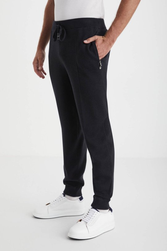 Siyah Merino Yün Activewear Triko Pantolon