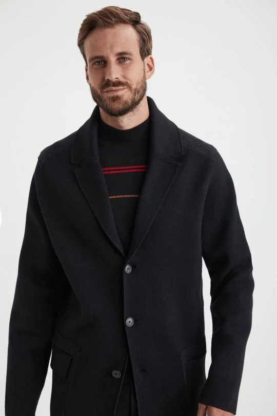 Hemington - Siyah Merino Yün Triko Palto (3)