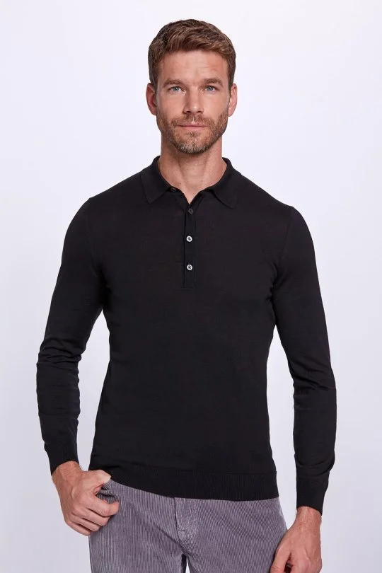 Hemington - Polo Yaka Siyah Merino Yün Triko (1)