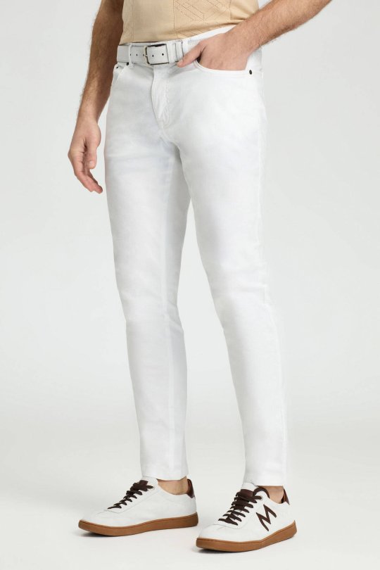 Slim Fit 5 Cep Beyaz Chino Pantolon