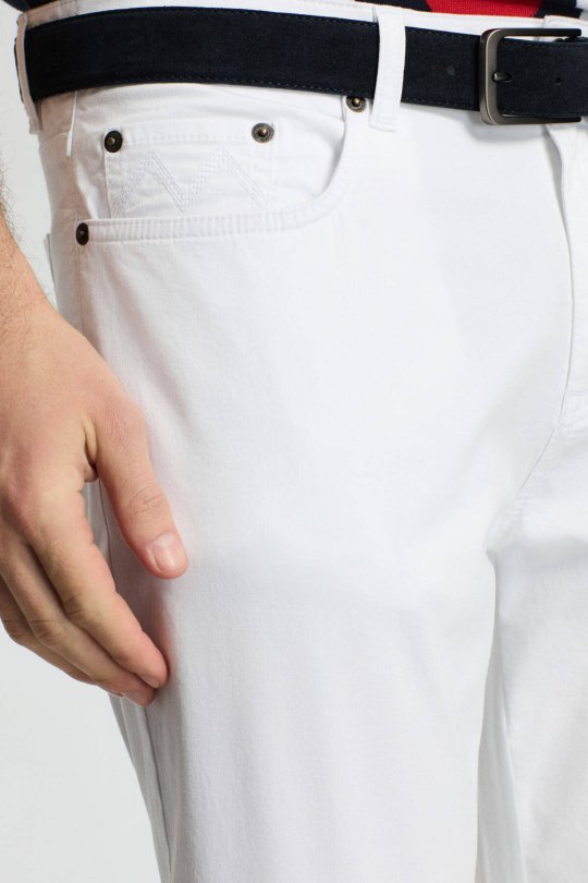 Pamuk Karışım Slim Fit 5 Cep Beyaz Chino Pantolon