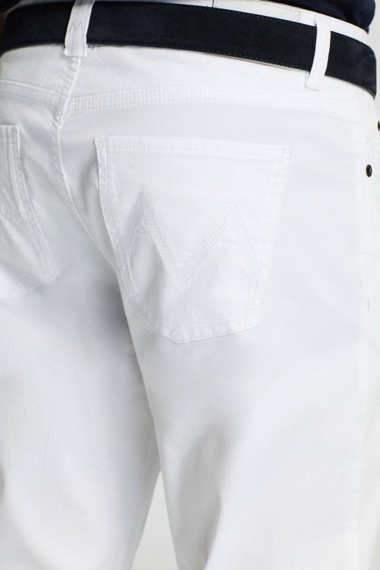 Pamuk Karışım Slim Fit 5 Cep Beyaz Chino Pantolon