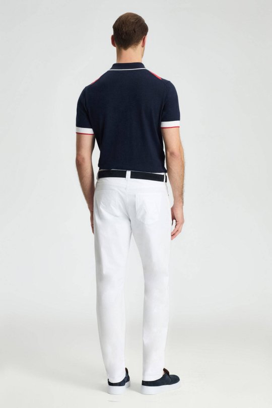 Pamuk Karışım Slim Fit 5 Cep Beyaz Chino Pantolon