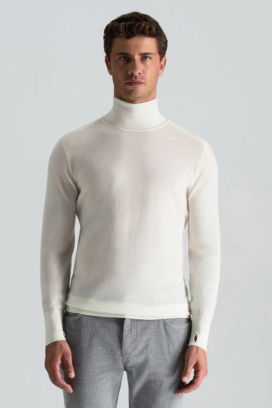 Slim Fit Beyaz Activewear Merino Yün Triko