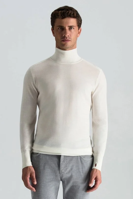 Hemington - Slim Fit Beyaz Activewear Merino Yün Triko