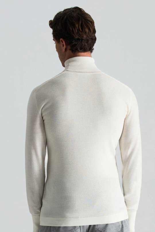 Slim Fit Beyaz Activewear Merino Yün Triko