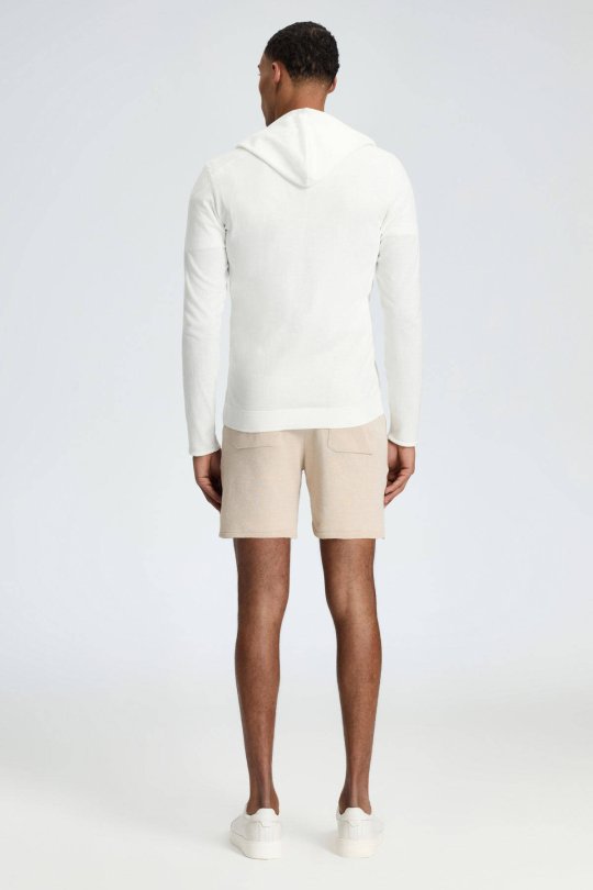 Slim Fit Beyaz Kapüşonlu İnce Hırka