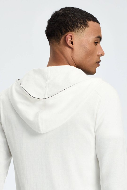 Slim Fit Beyaz Kapüşonlu İnce Hırka