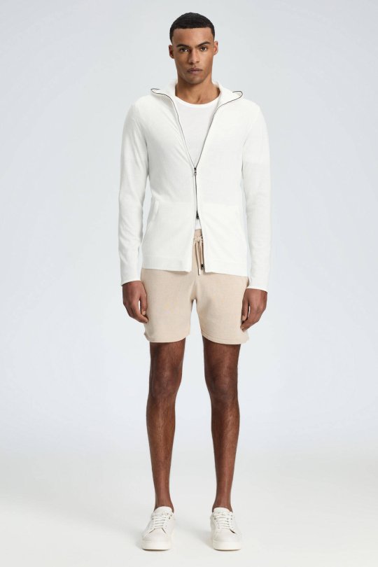 Slim Fit Beyaz Kapüşonlu İnce Hırka