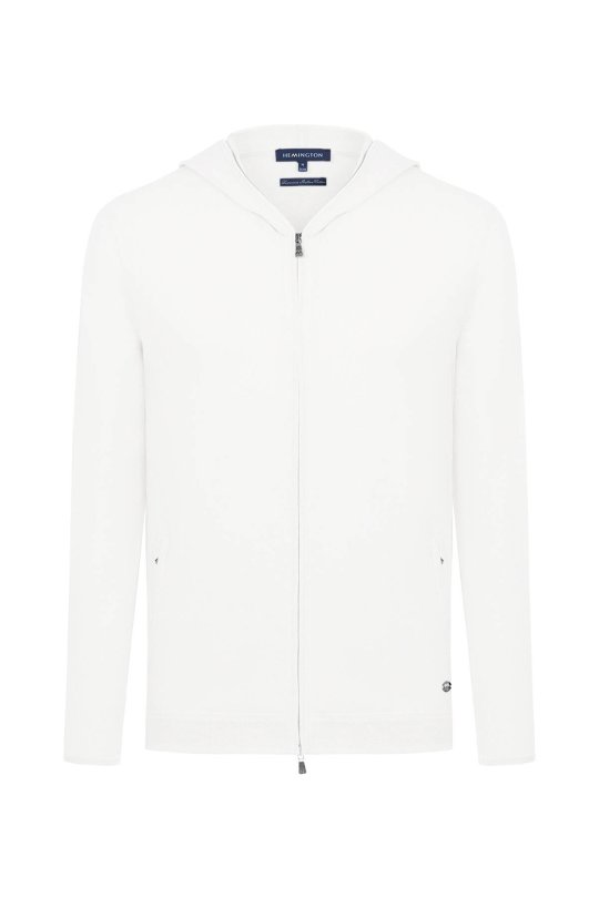 Slim Fit Beyaz Kapüşonlu İnce Hırka