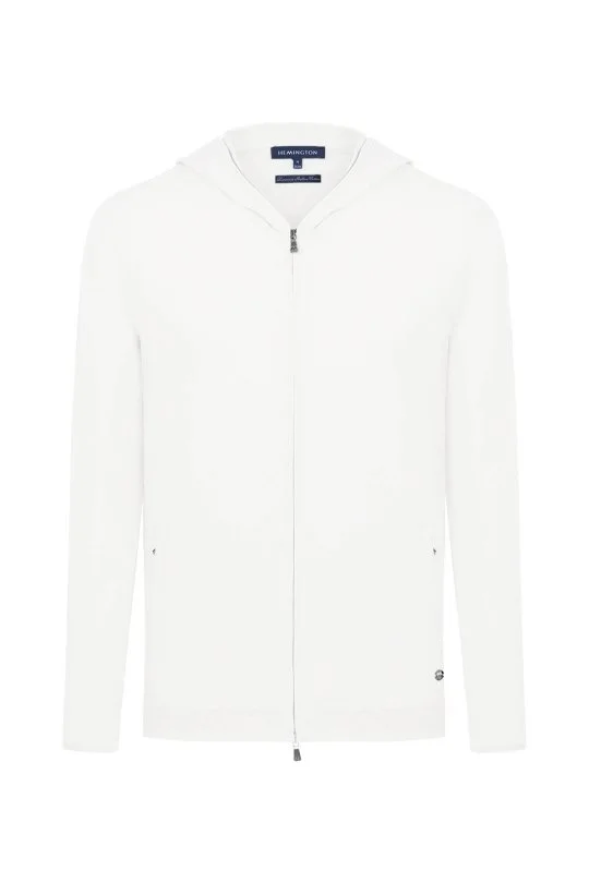 Hemington - Slim Fit Beyaz Kapüşonlu İnce Hırka (7)