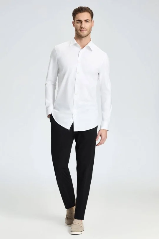 Hemington - Slim Fit Gizli Düğme Beyaz Spor Gömlek (3)