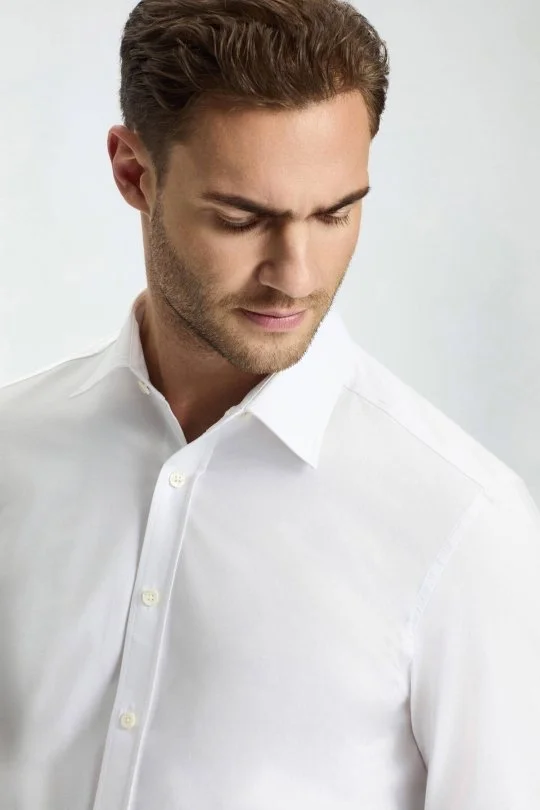 Hemington - Slim Fit Gizli Düğme Beyaz Spor Gömlek