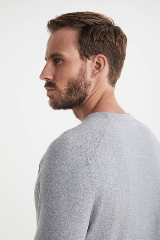 Extrafine Merino Açık Gri Bisiklet Yaka Triko