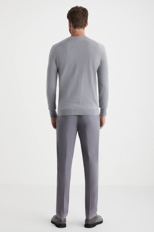 Extrafine Merino Açık Gri Bisiklet Yaka Triko