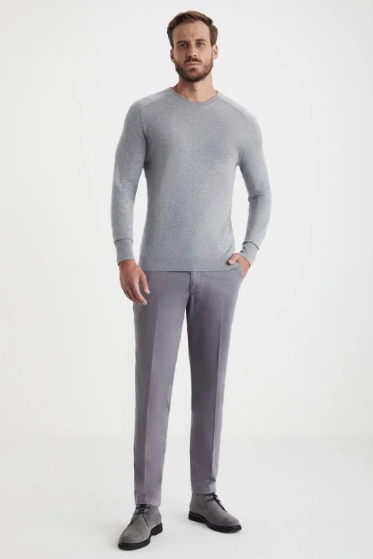 Hemington - Extrafine Merino Açık Gri Bisiklet Yaka Triko (1)