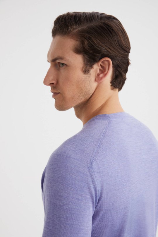 Extrafine Merino Açık Mor Bisiklet Yaka Triko