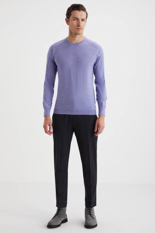 Extrafine Merino Açık Mor Bisiklet Yaka Triko