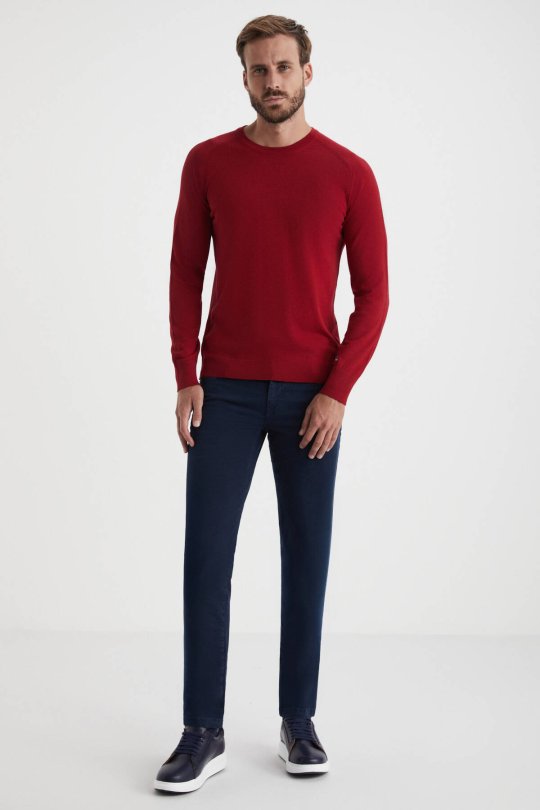 Extrafine Merino Kırmızı Bisiklet Yaka Triko