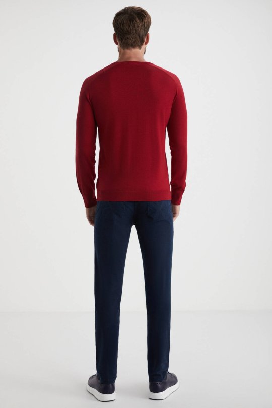 Extrafine Merino Kırmızı Bisiklet Yaka Triko