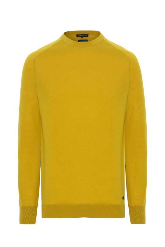 Extrafine Merino Koyu Sarı Bisiklet Yaka Triko