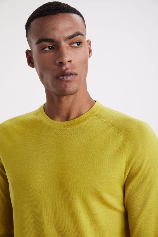 Extrafine Merino Koyu Sarı Bisiklet Yaka Triko