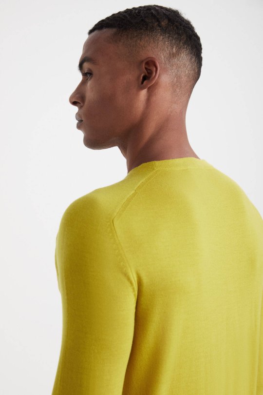 Extrafine Merino Koyu Sarı Bisiklet Yaka Triko