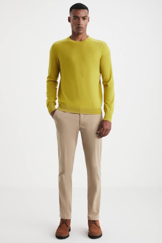 Extrafine Merino Koyu Sarı Bisiklet Yaka Triko