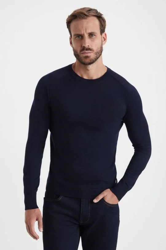 Hemington - Extrafine Merino Lacivert Bisiklet Yaka Triko