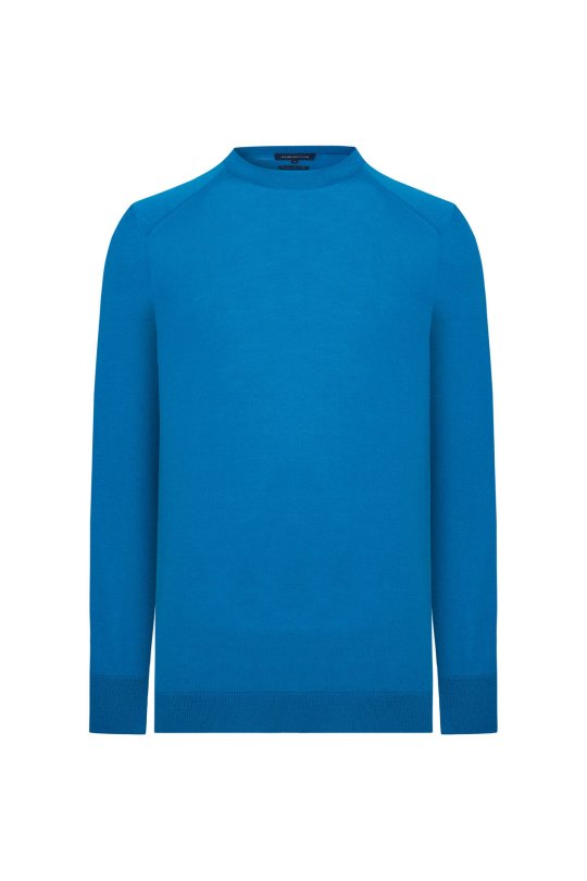 Extrafine Merino Mavi Bisiklet Yaka Triko