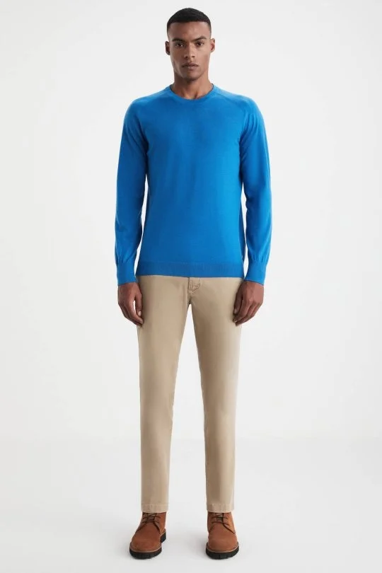 Hemington - Extrafine Merino Mavi Bisiklet Yaka Triko (1)