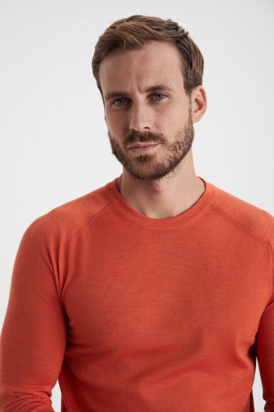 Extrafine Merino Turuncu Bisiklet Yaka Triko