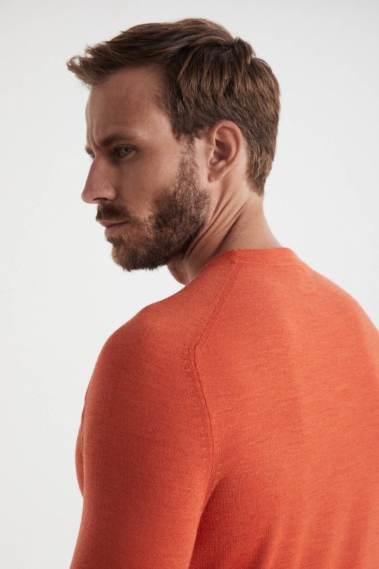 Extrafine Merino Turuncu Bisiklet Yaka Triko