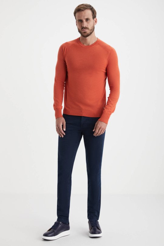 Extrafine Merino Turuncu Bisiklet Yaka Triko