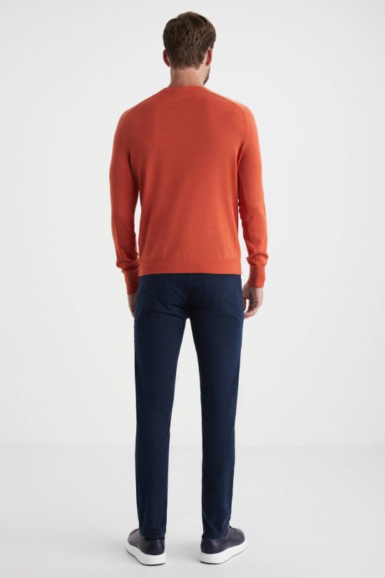 Extrafine Merino Turuncu Bisiklet Yaka Triko