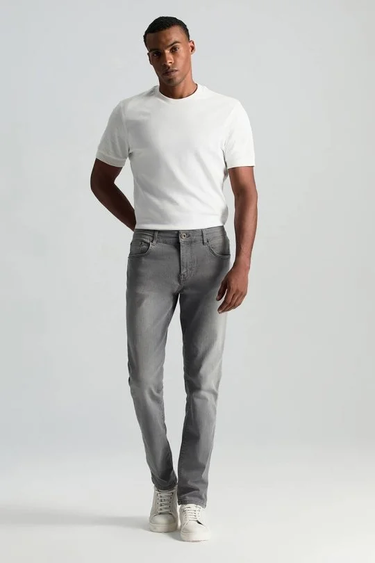 Hemington - Saf Pamuk Slim Fit Gri Denim Pantolon (5)