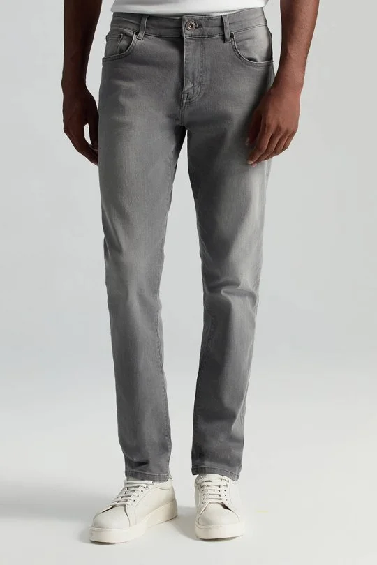 Hemington - Saf Pamuk Slim Fit Gri Denim Pantolon