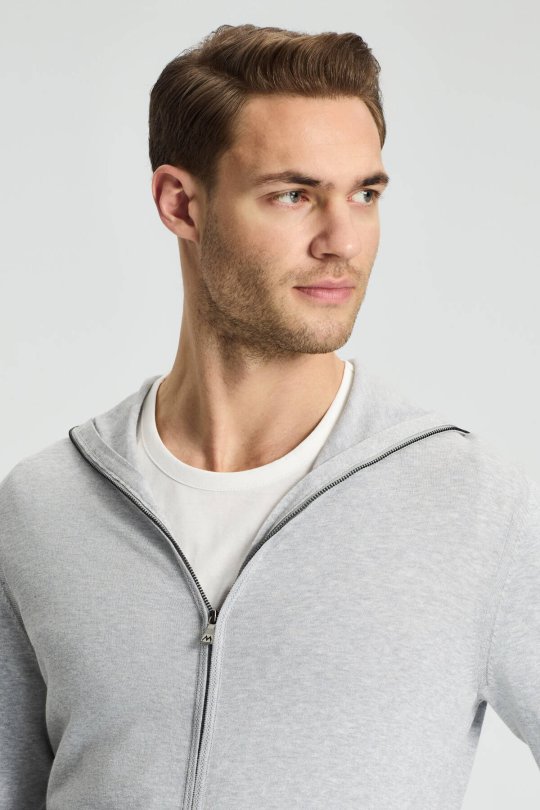 Slim Fit Gri Kapüşonlu İnce Hırka