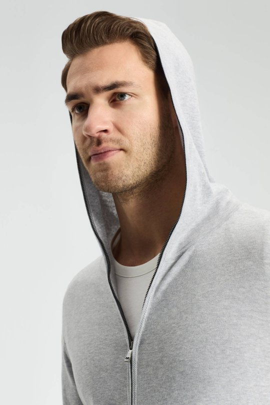 Slim Fit Gri Kapüşonlu İnce Hırka