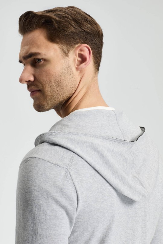 Slim Fit Gri Kapüşonlu İnce Hırka