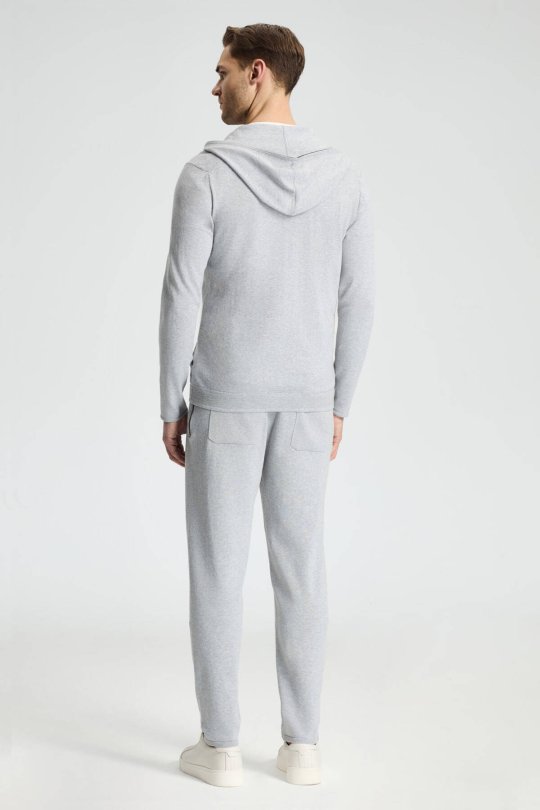 Slim Fit Gri Kapüşonlu İnce Hırka