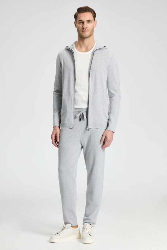 Slim Fit Gri Kapüşonlu İnce Hırka