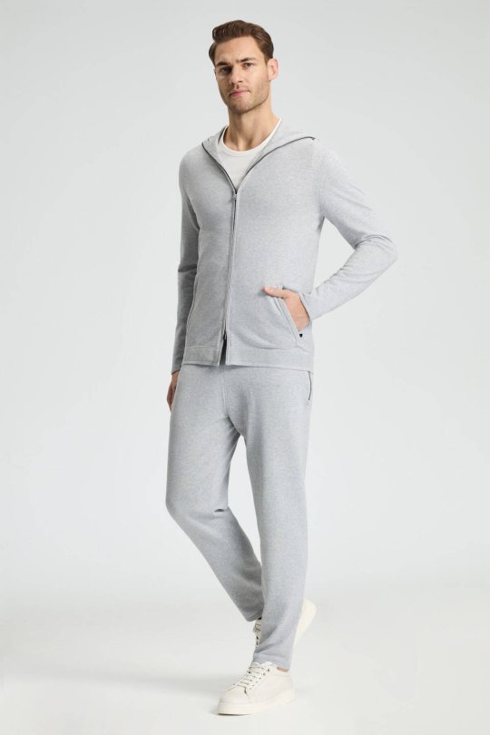 Slim Fit Gri Kapüşonlu İnce Hırka