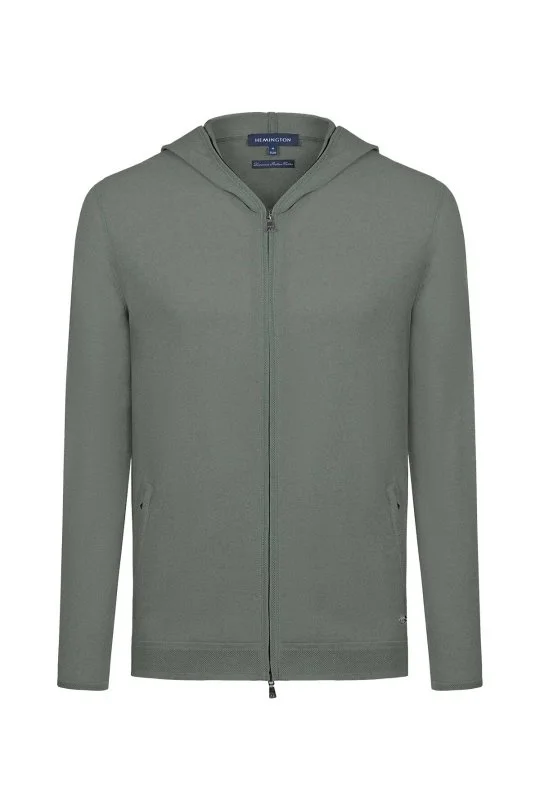 Hemington - Slim Fit Haki Kapüşonlu İnce Hırka (8)