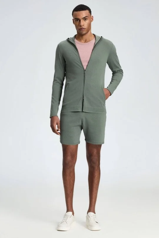Hemington - Slim Fit Haki Kapüşonlu İnce Hırka (1)