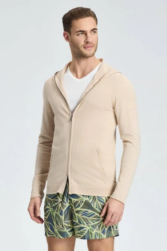 Hemington - Slim Fit Kum Rengi Kapüşonlu İnce Hırka (3)